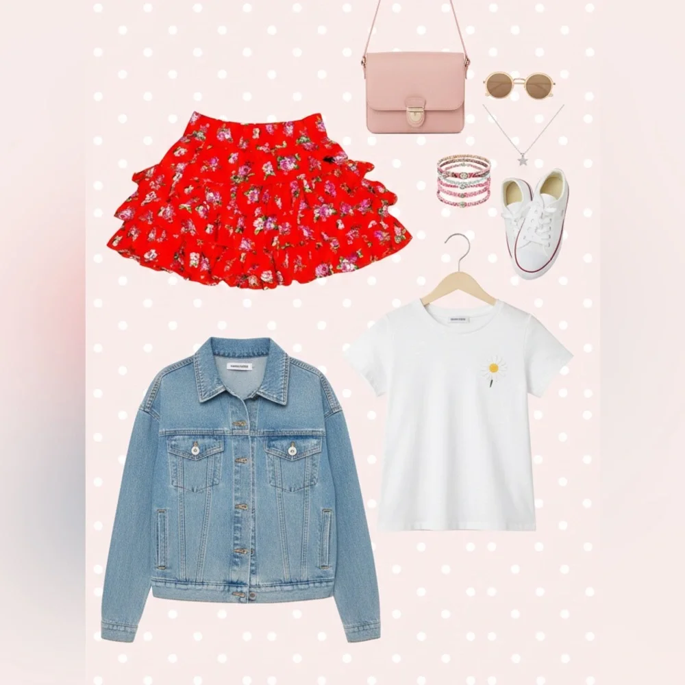 Abercrombie Kids Floral Red Ruffle Skirt